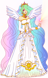 Size: 1921x3122 | Tagged: safe, artist:sailor-serenity, princess celestia, human, g4, clothes, dress, female, humanized, simple background, solo, winged humanization, wings