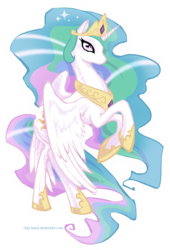 Size: 1358x2000 | Tagged: safe, artist:chio-kami, princess celestia, alicorn, pony, 666, alternate character design, female, get, index get, mare, rearing, repdigit milestone, shining, simple background, solo, tribal