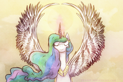 Size: 1500x1000 | Tagged: safe, artist:tenthy, princess celestia, alicorn, pony, g4, eyes closed, female, mare, solo, spread wings, wings