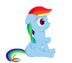 Size: 1700x1500 | Tagged: safe, artist:darhus, rainbow dash, pegasus, pony, g4, female, filly, filly rainbow dash, floppy ears, foal, simple background, sitting, solo, transparent background