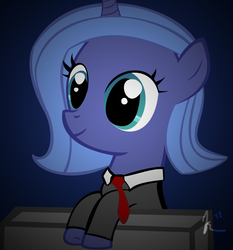 Size: 2800x3000 | Tagged: safe, artist:marshylawl, princess luna, alicorn, pony, g4, businessmare, clothes, corporate executive, cute, female, filly, foal, high res, solo, suit, woona