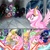 Size: 1000x1000 | Tagged: safe, artist:starlightspark, nightmare moon, princess celestia, oc, unnamed oc, alicorn, earth pony, pegasus, pony, unicorn, g4, comic, crying, elements of harmony, female, fight, magic, mare, pink-mane celestia, protecting