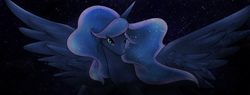 Size: 1518x578 | Tagged: safe, artist:monochromaticbay, princess luna, alicorn, pony, g4, female, mare, solo, spread wings