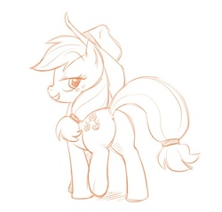 Size: 514x492 | Tagged: safe, artist:darkpandax, applejack, earth pony, pony, g4, bedroom eyes, butt, female, mare, monochrome, plot, raised leg, rear view, solo