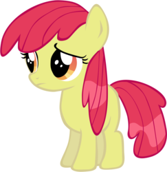 Size: 655x675 | Tagged: safe, artist:rhubarb-leaf, apple bloom, earth pony, pony, g4, ponyville confidential, female, filly, missing accessory, simple background, solo, transparent background, vector, wet mane, wet mane apple bloom
