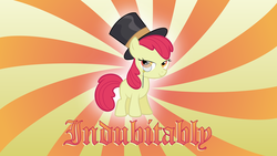 Size: 3840x2160 | Tagged: safe, artist:baumkuchenpony, apple bloom, earth pony, pony, g4, abstract background, female, filly, hat, high res, monocle, solo, top hat, wallpaper