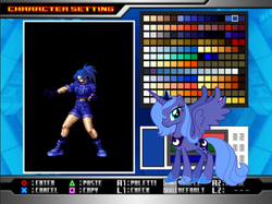 Size: 641x480 | Tagged: safe, artist:fallen nightingale, color edit, princess luna, alicorn, human, pony, g4, crossover, king of fighters, leona heidern, s1 luna, self paradox, self ponidox