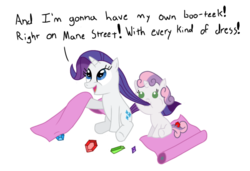 Size: 900x617 | Tagged: dead source, safe, artist:scootscoots, rarity, sweetie belle, pony, unicorn, g4, baby, baby belle, baby pony, chewing, dialogue, eating, filly, foal, mane chewing, nom, simple background, transparent background, younger
