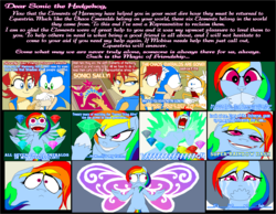 Size: 2011x1561 | Tagged: safe, artist:terry, rainbow dash, pegasus, pony, g4, chaos emerald, comic, crossover, crying, dammit hasbro, elements of harmony, female, glimmer wings, hasbro, letter, male, mare, miles "tails" prower, my wings are so pretty, princess sally, sally acorn, satam, sonic the hedgehog, sonic the hedgehog (series), special zone