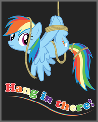 Size: 4000x5000 | Tagged: safe, artist:stinkehund, rainbow dash, pegasus, pony, g4, absurd resolution, bondage, female, hang in there, mare, motivation, poster, rope, solo, tied up, upside down