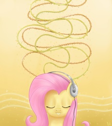 Size: 1500x1700 | Tagged: dead source, safe, artist:polkin, fluttershy, pegasus, pony, g4, bust, eyes closed, female, headphones, mare, music, portrait, solo