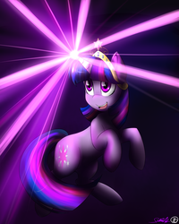 Size: 2000x2500 | Tagged: safe, artist:spittfireart, twilight sparkle, pony, unicorn, g4, big crown thingy, element of magic, female, high res, jewelry, magic, mare, rearing, regalia, smiling, solo