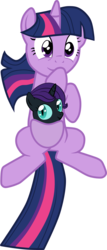 Size: 1285x3000 | Tagged: safe, artist:sdknex, twilight sparkle, oc, oc:nyx, pony, unicorn, g4, duo, female, filly, hoof over mouth, looking at you, mare, marsupial, pouch, simple background, smiling, transparent background, unicorn twilight, what has science done