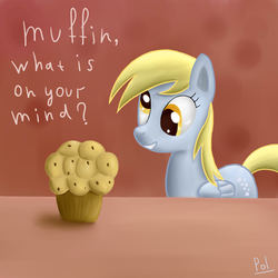 Size: 2000x2000 | Tagged: dead source, safe, artist:polkin, derpy hooves, pegasus, pony, g4, female, high res, mare, muffin, solo