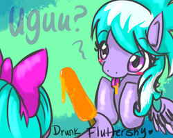 Size: 1500x1200 | Tagged: safe, artist:kittentoots, cloudchaser, flitter, pegasus, pony, g4, abstract background, duo, female, food, mare, popsicle, uguu