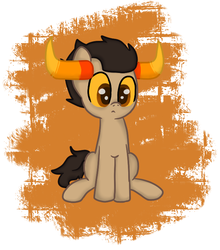 Size: 652x740 | Tagged: artist needed, safe, pony, abstract background, bull horns, colt, foal, homestuck, horns, male, ponified, sitting, solo, tavros nitram