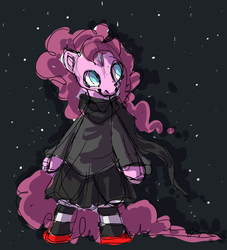 Size: 1280x1408 | Tagged: safe, artist:brynalyn, pinkie pie, earth pony, pony, semi-anthro, g4, arm hooves, clothes, female, god tier, god tiers, hero of space, homestuck, scarf, skirt, socks, solo, space, stars, sweater