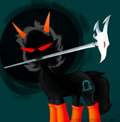 Size: 500x509 | Tagged: safe, artist:mylittlehomestuck, pony, abstract background, homestuck, mouth hold, neophyte redglare, ponified, solo