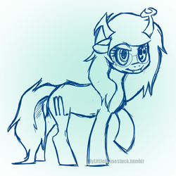Size: 800x800 | Tagged: safe, artist:mylittlehomestuck, pony, fangs, female, glasses, homestuck, horns, mare, monochrome, ponified, simple background, sketch, solo, vriska serket