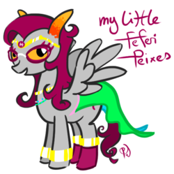 Size: 502x500 | Tagged: safe, artist:penchaft, pegasus, pony, feferi peixes, female, homestuck, mare, ponified, simple background, solo, spread wings, text, white background, wings