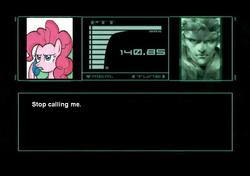 Size: 936x658 | Tagged: safe, artist:madmax, pinkie pie, earth pony, pony, g4, exploitable meme, female, mare, meme, metal gear, phone, phone meme, solid snake, stop calling me