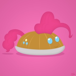 Size: 2000x2000 | Tagged: dead source, safe, artist:polkin, pinkie pie, g4, cake, female, food transformation, high res, pink, pink background, pun, simple background, solo, visual pun