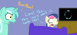 Size: 900x419 | Tagged: safe, bon bon, lyra heartstrings, sweetie drops, earth pony, pony, unicorn, g4, bon-bon's secret, couch, exploitable meme, female, mare, meme, the ring