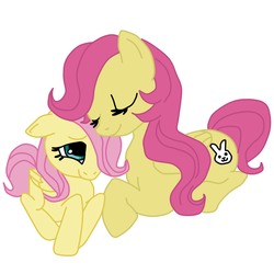 Size: 945x945 | Tagged: safe, artist:megasweet, fluttershy, oc, oc:fluttershy's mom, pegasus, pony, g4, female, filly, mare, simple background, white background, young, younger