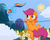 Size: 5000x4000 | Tagged: safe, artist:felix-kot, artist:joey darkmeat, rainbow dash, scootaloo, pegasus, pony, g4, absurd resolution, cloud, duo, female, filly, flying, hang in there, mare, ponyville, smiling, sun