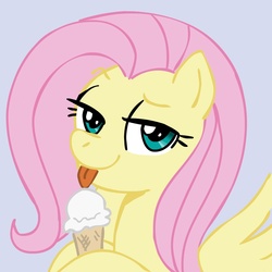 Size: 945x945 | Tagged: safe, artist:166, artist:megasweet, fluttershy, pegasus, pony, g4, female, food, ice cream, ice cream cone, licking, mare, simple background, solo, tongue out