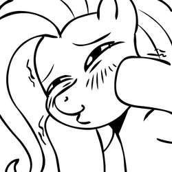 Size: 945x945 | Tagged: safe, artist:megasweet, fluttershy, pegasus, pony, g4, black and white, blushing, dashface, female, grayscale, mare, monochrome, solo