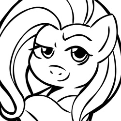 Size: 945x945 | Tagged: safe, artist:megasweet, fluttershy, pegasus, pony, g4, black and white, bust, female, grayscale, looking at you, mare, monochrome, raised eyebrow, solo, two tone