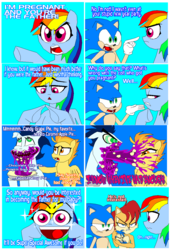 Size: 905x1334 | Tagged: dead source, safe, artist:terry, rainbow dash, soarin', spitfire, pegasus, pony, comic:you're the father, g4, comic, crossover, crossover shipping, eyestrain warning, female, male, mare, pie, pregnant, sally acorn, satam, shipping, shipping denied, sonic the hedgehog, sonic the hedgehog (series), sonicdash, stallion, that pony sure does love pies, you're the father