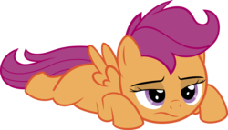 Size: 5976x3430 | Tagged: safe, artist:redpandapony, artist:redpandawha, scootaloo, pegasus, pony, g4, ponyville confidential, bored, female, filly, prone, sad, simple background, solo, spread wings, transparent background, unamused, vector