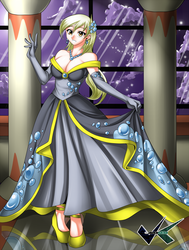 Size: 756x1000 | Tagged: safe, artist:jadenkaiba, derpy hooves, human, g4, anonymous commissioner, beautiful, breasts, busty derpy hooves, cleavage, clothes, commission, dress, evening gloves, female, gala dress, humanized, solo