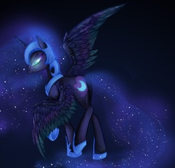 Size: 1275x1224 | Tagged: safe, artist:tamponandtwilaloop, nightmare moon, alicorn, pony, g4, ethereal mane, female, mare, profile, solo, spread wings, wings