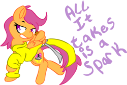 Size: 520x350 | Tagged: safe, artist:cotton, scootaloo, pegasus, pony, g4, clothes, female, filly, god tier, god tiers, hero of sparks, homestuck, simple background, solo, transparent background