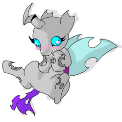 Size: 370x372 | Tagged: safe, artist:cotton, oc, oc only, changeling, sitting, solo, white changeling