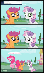 Size: 1320x2220 | Tagged: dead source, safe, artist:jan, pinkie pie, scootaloo, sweetie belle, earth pony, pegasus, pony, unicorn, ask the crusaders, g4, ask, breaking the fourth wall, comic, female, filly, mare, sitting