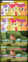 Size: 1320x2950 | Tagged: safe, artist:jan, apple bloom, scootaloo, sweetie belle, earth pony, pegasus, pony, unicorn, ask the crusaders, g4, clubhouse, comic, crusaders clubhouse, cutie mark crusaders, female, filly