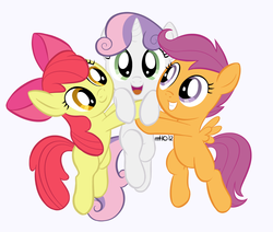 Size: 1182x1000 | Tagged: safe, artist:empty-10, apple bloom, scootaloo, sweetie belle, earth pony, pegasus, pony, unicorn, g4, adorabloom, cute, cutealoo, cutie mark crusaders, diasweetes, female, filly, holding a pony, hug, simple background, white background