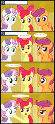 Size: 1320x2940 | Tagged: safe, artist:jan, apple bloom, scootaloo, sweetie belle, earth pony, pegasus, pony, unicorn, ask the crusaders, g4, ask, comic, cutie mark crusaders, female, filly, hoof in mouth, hoofbloom