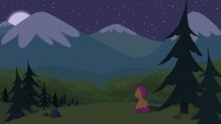 Size: 3840x2160 | Tagged: safe, artist:boneswolbach, scootaloo, pegasus, pony, g4, female, filly, forest, full moon, high res, moon, mountain, night, rear view, sitting, solo, stars, tree, vector, wallpaper