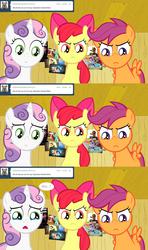 Size: 1280x2159 | Tagged: safe, artist:jan, apple bloom, scootaloo, sweetie belle, diamond dog, earth pony, pegasus, pony, unicorn, ask the crusaders, g4, ask, comic, crying, cutie mark crusaders, female, filly
