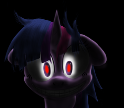 Size: 972x848 | Tagged: safe, artist:rolo, twilight sparkle, pony, unicorn, g4, female, floppy ears, insanity, looking at you, mare, messy mane, solo, twilight snapple