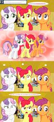 Size: 1280x2877 | Tagged: safe, artist:jan, apple bloom, scootaloo, sweetie belle, earth pony, pegasus, pony, unicorn, ask the crusaders, g4, ask, comic, cutie mark crusaders, female, filly, hilarious in hindsight, older, older apple bloom, older scootaloo, older sweetie belle
