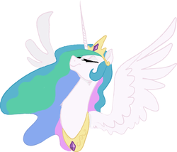 Size: 1256x1073 | Tagged: safe, artist:php27, princess celestia, alicorn, pony, g4, bust, eyes closed, female, mare, simple background, solo, spread wings, wings