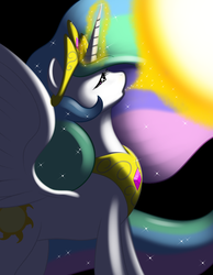 Size: 840x1080 | Tagged: dead source, safe, artist:kloudmutt, princess celestia, alicorn, pony, g4, female, mare, solo, sun, tangible heavenly object