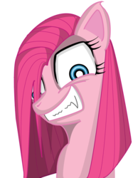 Size: 1936x2592 | Tagged: safe, artist:salenor, pinkie pie, earth pony, pony, g4, crazed, evil smile, female, gesugao, insanity, looking at you, mare, pinkamena diane pie, simple background, solo, transparent background