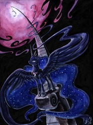 Size: 749x1000 | Tagged: safe, artist:sysirauta, princess luna, alicorn, pony, g4, female, mare, solo, spread wings, traditional art, watermark, wings